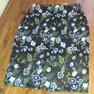 BCBGeneration Embroidered Floral Mesh Midi Pencil Skirt with Slit in Back 10